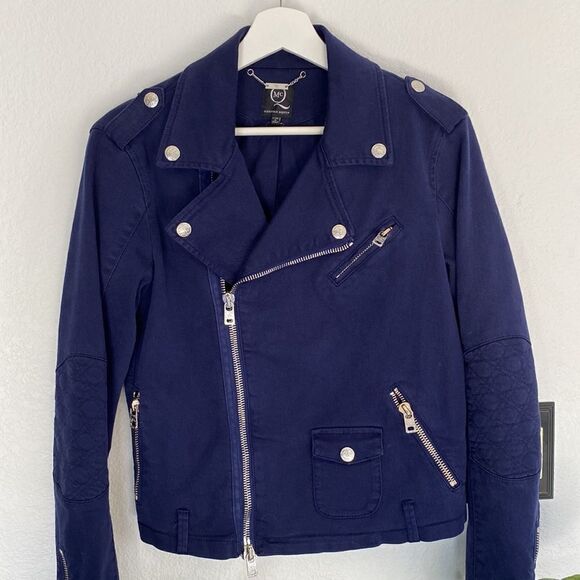 MCQ Alexander McQueen Navy Blue Biker Jacket - Picture 2 of 12